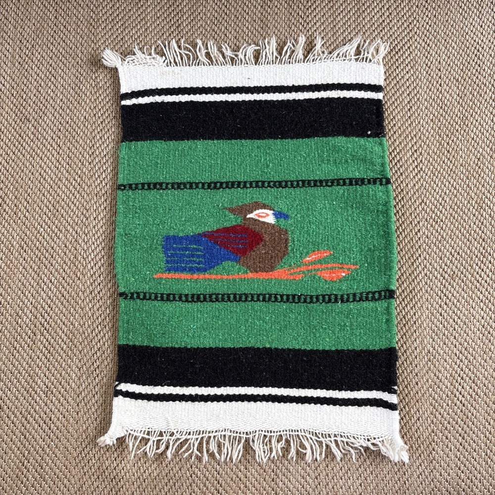 Vintage Southwestern Wool Rug Table Wall Hand Woven Bird